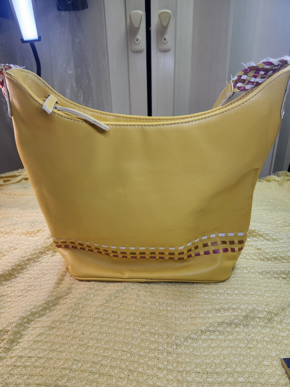Jaclyn Smith Yellow Shoulder Bag with Woven Accent